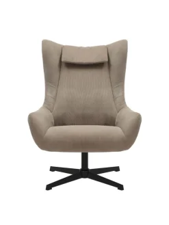 Relaxsessel und Hocker mit Drehfunktion Metallgestell und Cord-Optik in Braun