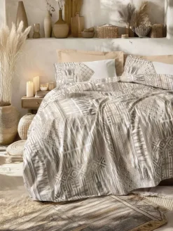 Renforcé-Bettwäsche-Set "Amara" in Hellbraun/ Weiß