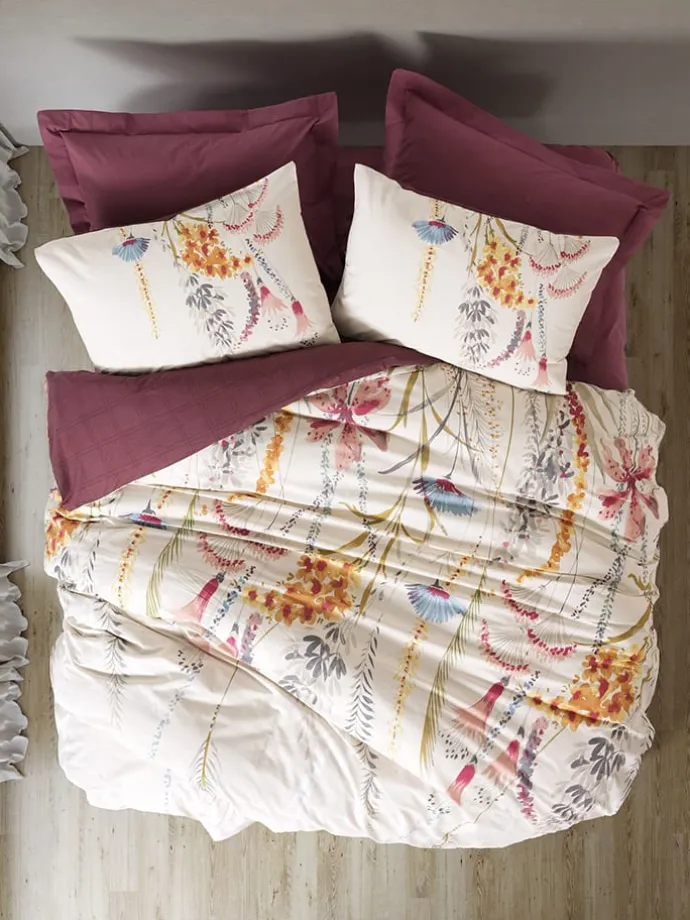 Renforcé-Bettwäsche-Set "Flos" in Weiß/ Gelb/ Hellblau