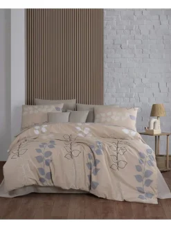 Renforcé-Bettwäsche-Set "Henna" in Beige/ Grau