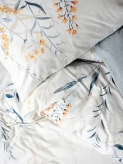 Renforcé-Bettwäsche-Set "Hiedra" in Weiß/ Hellblau