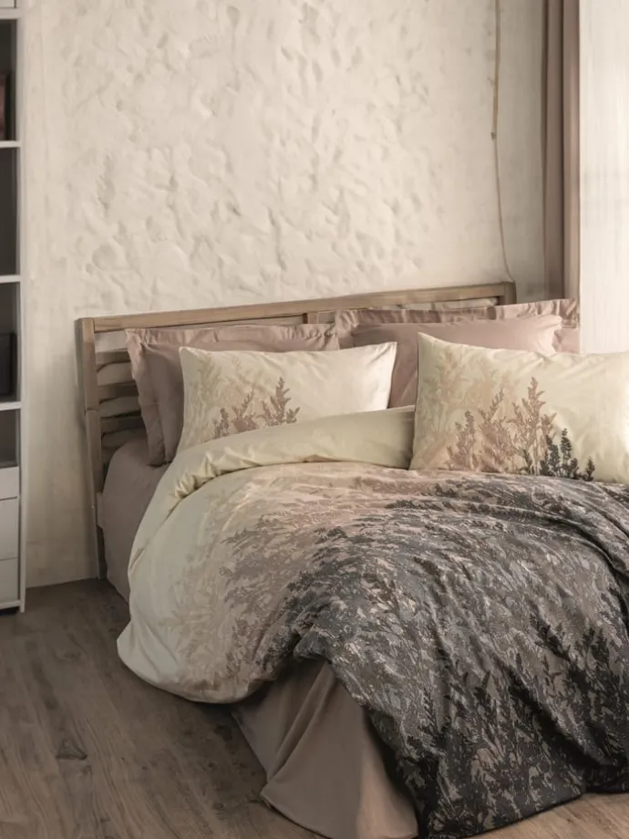 Renforcé-Bettwäsche-Set in Creme/ Hellbraun/ Grau