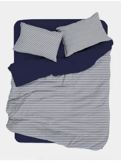 Renforcé-Bettwäsche-Set in Dunkelblau/ Weiß