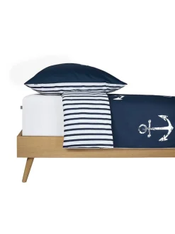 Renforcé-Bettwäsche-Set in Dunkelblau/ Weiß