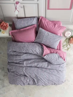 Renforcé-Bettwäsche-Set in Rosa/ Blau