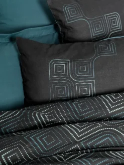 Renforcé-Bettwäsche-Set in Schwarz/ Petrol