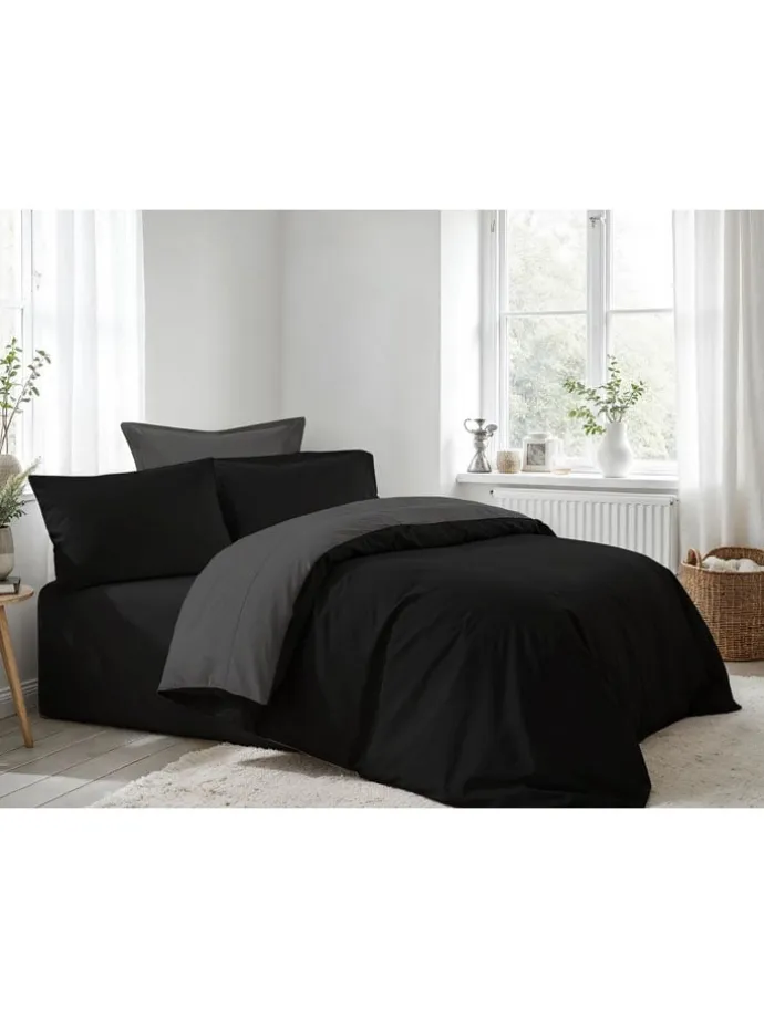 Renforcé-Bettwäsche-Set in Schwarz/ Anthrazit