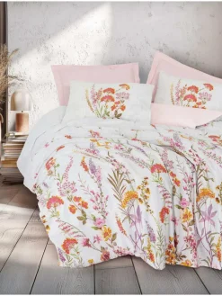 Renforcé-Bettwäsche-Set in Weiß/ Rosa