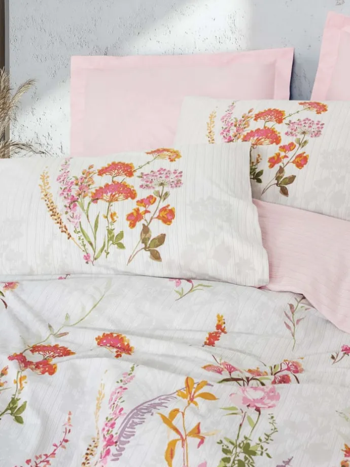 Renforcé-Bettwäsche-Set in Weiß/ Rosa