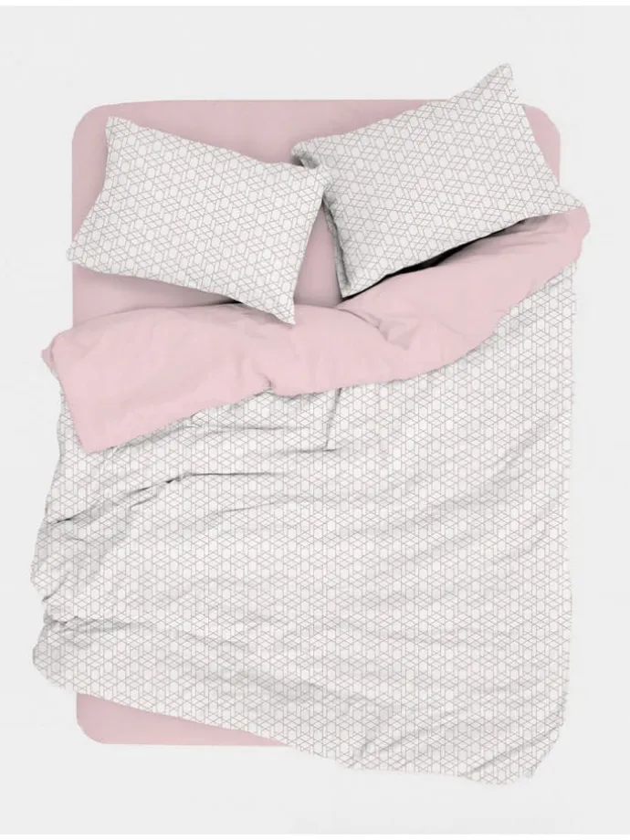 Renforcé-Bettwäsche-Set in Weiß/ Rosa