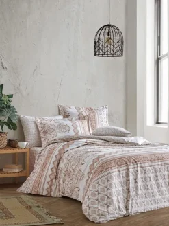 Renforcé-Bettwäsche-Set in Weiß/ Beige