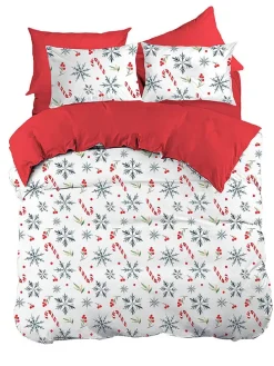 Renforcé-Bettwäsche-Set in Weiß/ Rot/ Blau