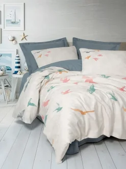 Renforcé-Bettwäsche-Set "Kaija" in Weiß/ Blau/ Rosa