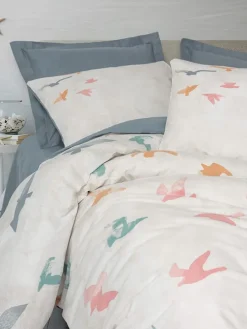 Renforcé-Bettwäsche-Set "Kaija" in Weiß/ Blau/ Rosa