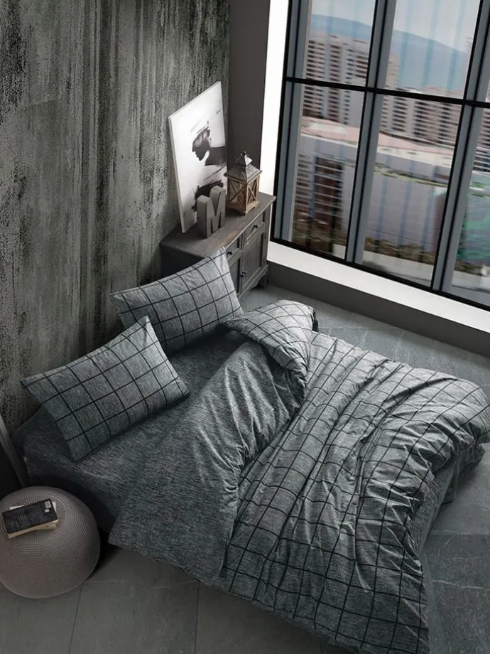 Renforcé-Bettwäsche-Set ''Kare'' in Grau