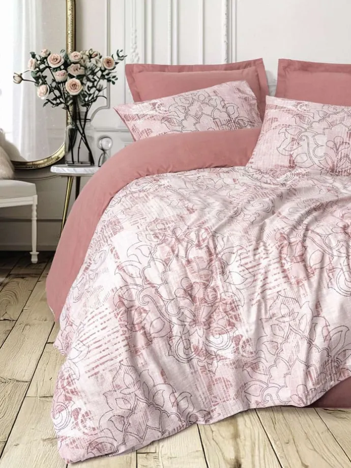 Renforcé-Bettwäsche-Set "Livara" in Rosa/ Weiß