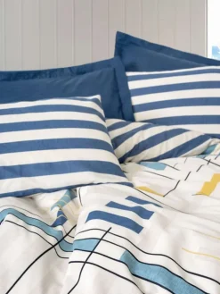 Renforcé-Bettwäsche-Set "Lunox" in Dunkelblau/ Weiß