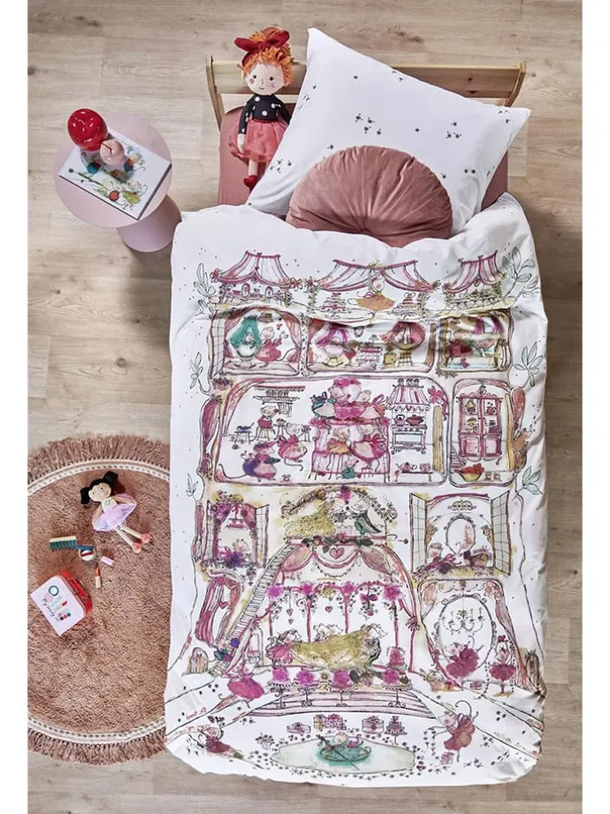 Renforcé-Bettwäsche-Set "Mousehouse" in Weiß/ Rosa