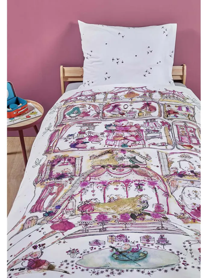 Renforcé-Bettwäsche-Set "Mousehouse" in Weiß/ Rosa