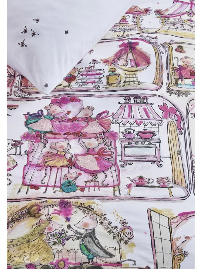 Renforcé-Bettwäsche-Set "Mousehouse" in Weiß/ Rosa