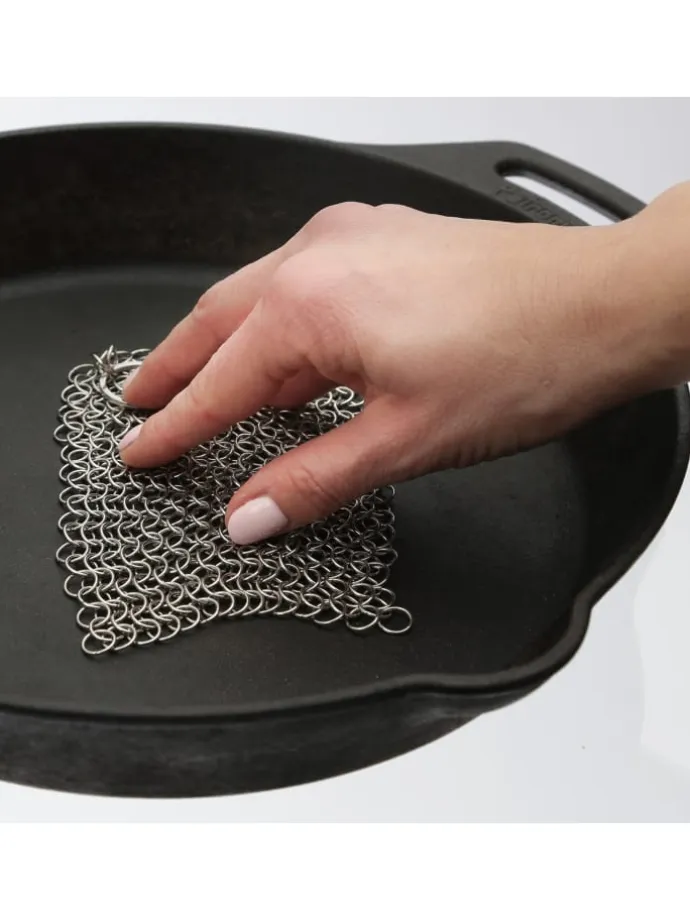 Ringreiniger für Gusseisen Feuertöpfe Netzreiniger 12,5x12,5cm in silber