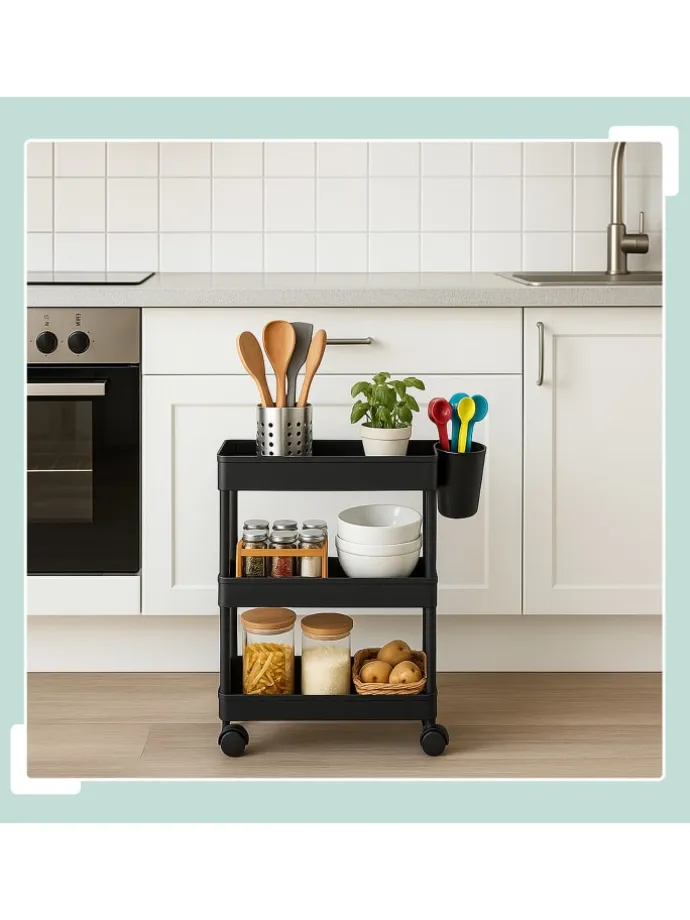 Rollwagen in Schwarz - (B)40 x (H)62,5 x (T)22 cm