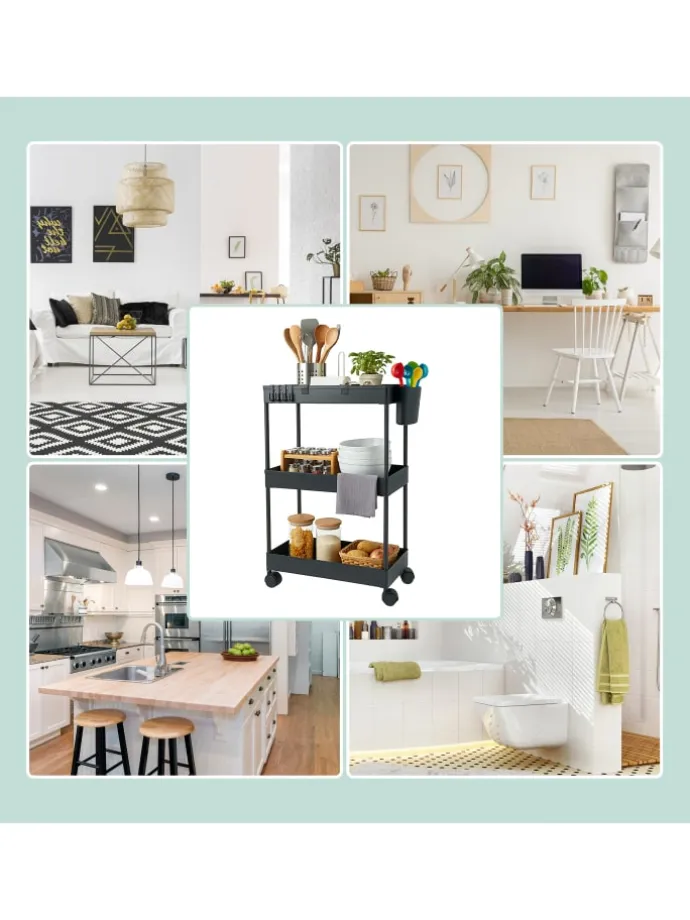 Rollwagen in Schwarz - (B)40 x (H)62,5 x (T)22 cm