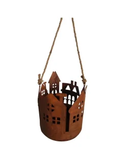 Rost Laterne mit Kordel in Braun