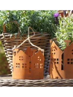 Rost Laterne mit Kordel in Braun