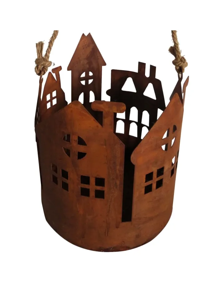 Rost Laterne mit Kordel in Braun