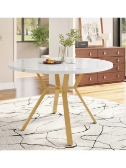 Runder Esstisch in Gold mit Marmorplatte Durchmesser 100 cm