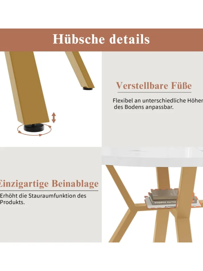 Runder Esstisch in Gold mit Marmorplatte Durchmesser 100 cm