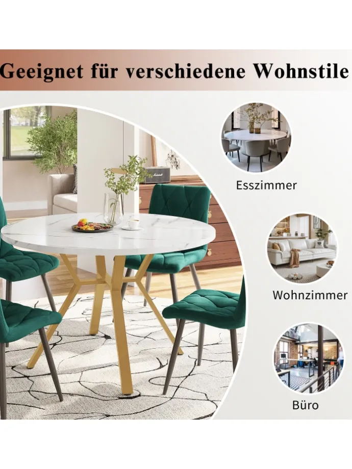 Runder Esstisch in Gold mit Marmorplatte Durchmesser 100 cm