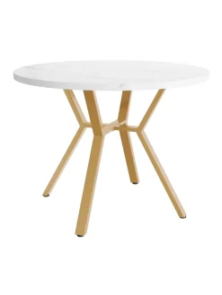 Runder Esstisch in Gold mit Marmorplatte Durchmesser 100 cm