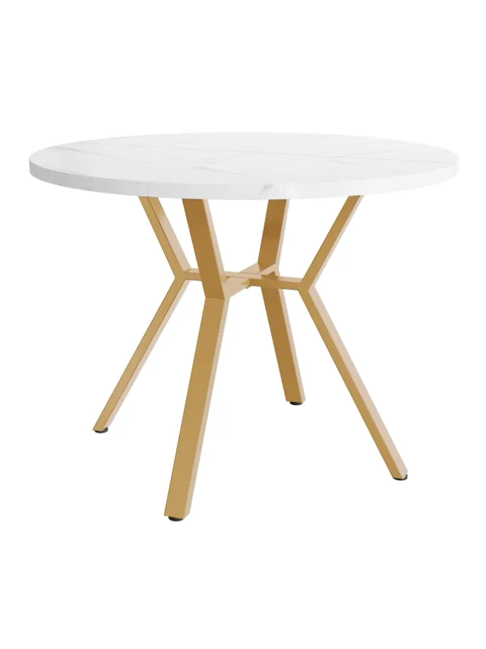 Runder Esstisch in Gold mit Marmorplatte Durchmesser 100 cm