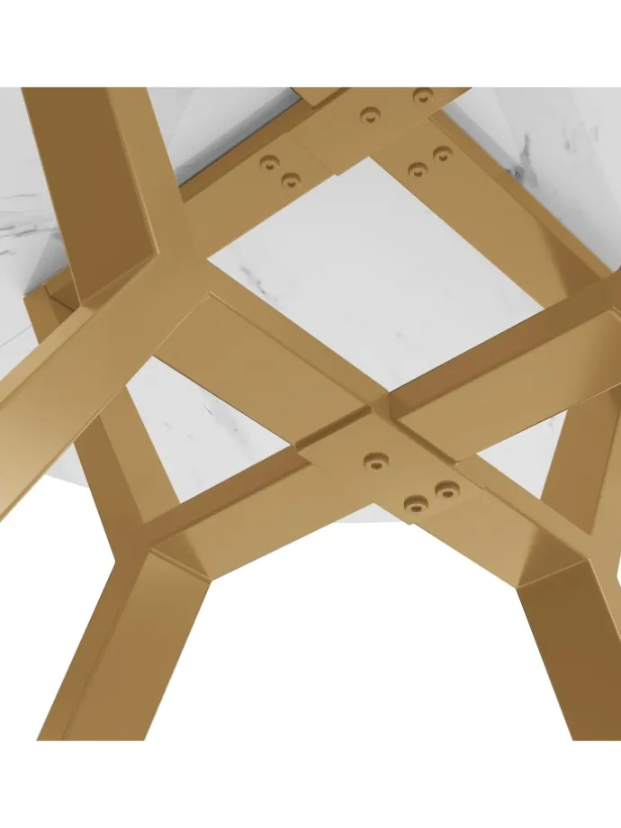 Runder Esstisch in Gold mit Marmorplatte Durchmesser 100 cm