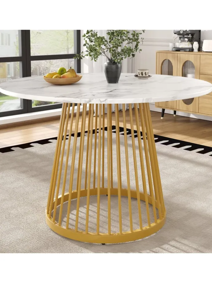 Runder Esstisch in Gold 80x80x76 cm mit Metallbeinen