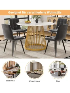 Runder Esstisch in Gold 80x80x76 cm mit Metallbeinen