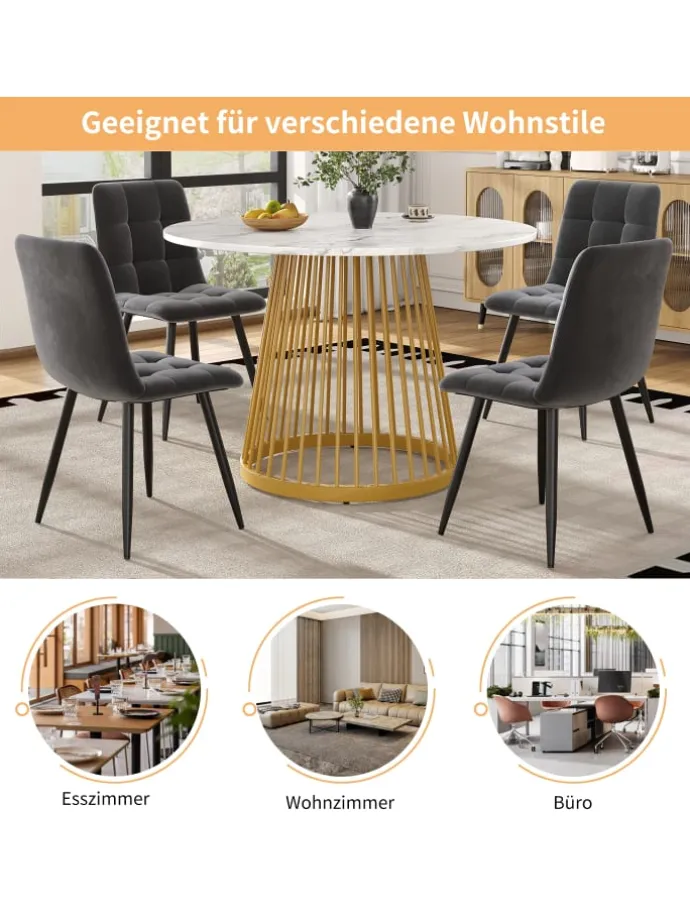 Runder Esstisch in Gold 80x80x76 cm mit Metallbeinen