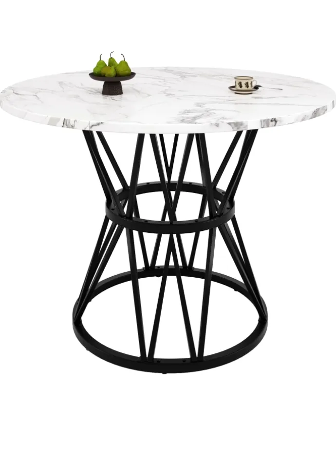 Runder Esstisch in Schwarz Marmor mit Metallbeinen 100x100x76 cm