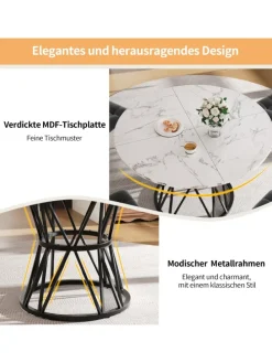 Runder Esstisch in Schwarz Marmor mit Metallbeinen 100x100x76 cm