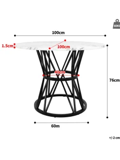 Runder Esstisch in Schwarz Marmor mit Metallbeinen 100x100x76 cm