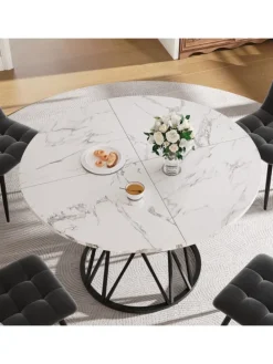 Runder Esstisch in Schwarz Marmor mit Metallbeinen 100x100x76 cm