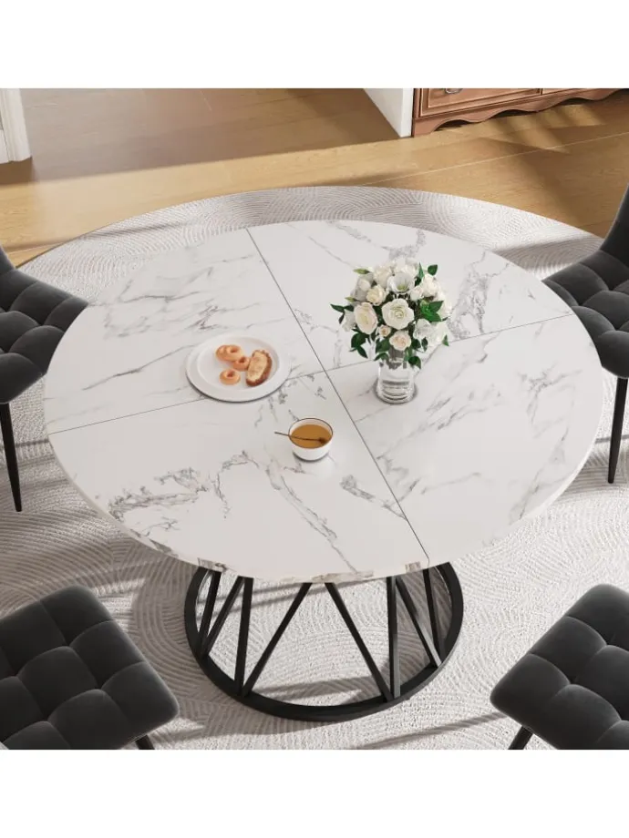 Runder Esstisch in Schwarz Marmor mit Metallbeinen 100x100x76 cm