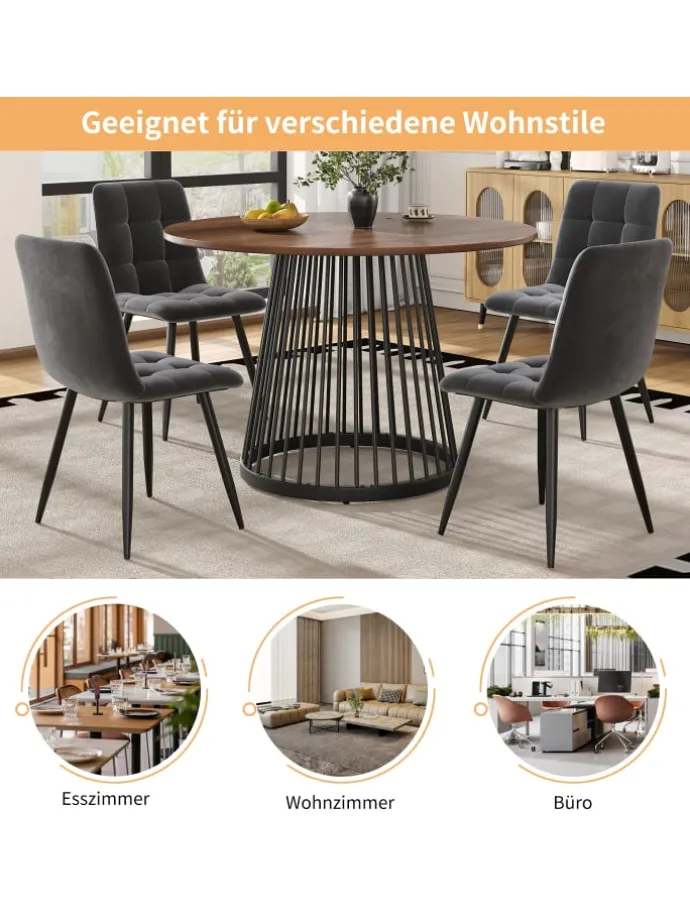 Runder Esstisch in Schwarz 80x80x76 cm mit Metallbeinen