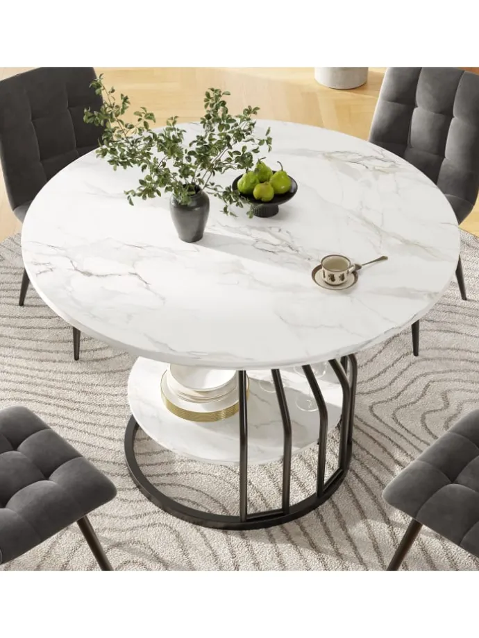 Runder Esstisch in Schwarz 80x80x76 cm mit kleiner Ablageplatte