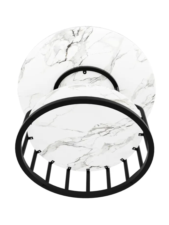 Runder Esstisch in Schwarz 80x80x76 cm mit kleiner Ablageplatte