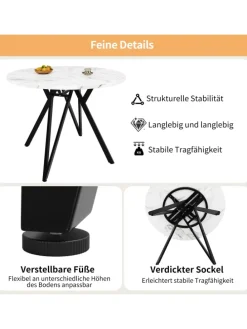 Runder Esstisch mit Marmoroptik und Metallbeinen in Schwarz