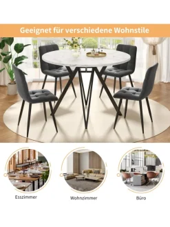 Runder Esstisch mit Marmoroptik und Metallbeinen in Schwarz