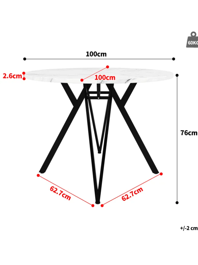Runder Esstisch mit Marmoroptik und Metallbeinen in Schwarz